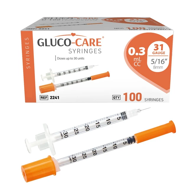 Main image of 0.3 ml/cc Syringes 31G x 5/16" (8mm), Orange Cap,100 pcs/bx Fine Tip, Home & Lab Use, Clear Barrel, Bold Scale, Smooth Plunger Movement with back-end stopper, Leak-Proof Design