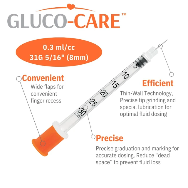 Alt view image 3 of 7 - 0.3 ml/cc Syringes 31G x 5/16" (8mm), Orange Cap,100 pcs/bx Fine Tip, Home & Lab Use, Clear Barrel, Bold Scale, Smooth Plunger Movement with back-end stopper, Leak-Proof Design