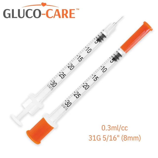 Alt view image 2 of 7 - 0.3 ml/cc Syringes 31G x 5/16" (8mm), Orange Cap,100 pcs/bx Fine Tip, Home & Lab Use, Clear Barrel, Bold Scale, Smooth Plunger Movement with back-end stopper, Leak-Proof Design
