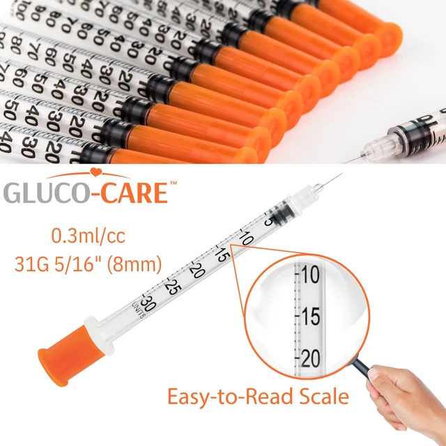 Alt view image 5 of 7 - 0.3 ml/cc Syringes 31G x 5/16" (8mm), Orange Cap,100 pcs/bx Fine Tip, Home & Lab Use, Clear Barrel, Bold Scale, Smooth Plunger Movement with back-end stopper, Leak-Proof Design