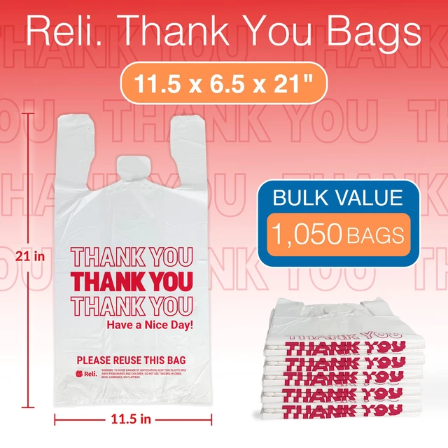 Alt view image 2 of 7 - Plastic Bags Thank You (1050 Count) White Grocery Bags Handles | Shopping (Plastic)