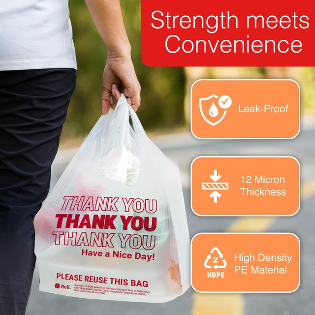 Alt view image 3 of 7 - Thank You Plastic Bags (350 Count) Carry Out, Grocery, Shopping Bag, Restaurants, Convenience Store, 11.5" x 6.5" x 21" (White)