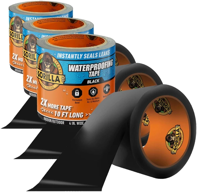 Main image of Waterproof Patch & Seal Tape, Black Tape, 4" x 10' (Pack of 3) - Permanent Weather Resistant Seal for Leaks and Repairs