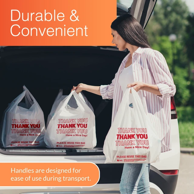 Alt view image 5 of 7 - Thank You Plastic Bags (350 Count) Carry Out, Grocery, Shopping Bag, Restaurants, Convenience Store, 11.5" x 6.5" x 21" (White)