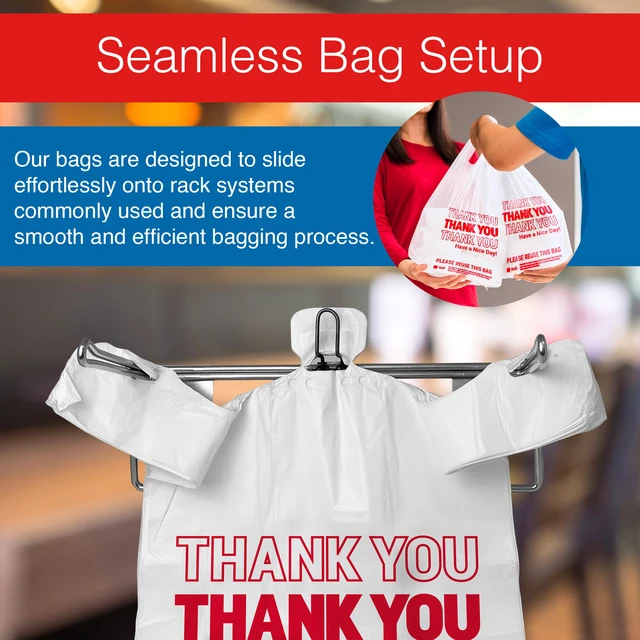 Alt view image 4 of 7 - Thank You Plastic Bags (350 Count) Carry Out, Grocery, Shopping Bag, Restaurants, Convenience Store, 11.5" x 6.5" x 21" (White)