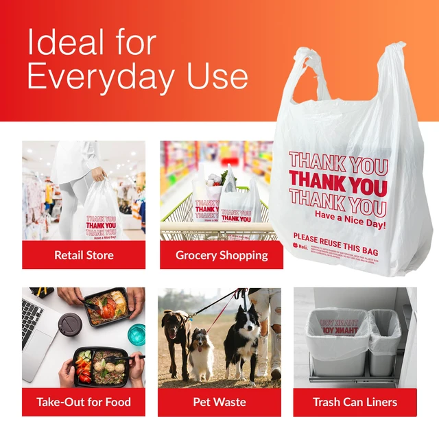 Alt view image 6 of 7 - Thank You Plastic Bags (350 Count) Carry Out, Grocery, Shopping Bag, Restaurants, Convenience Store, 11.5" x 6.5" x 21" (White)