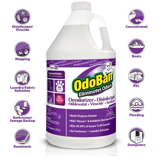Alt view image 2 of 4 - Professional Disinfectant and Odor Eliminator Concentrate, Made in the USA, Lavender Scent, 4-Pack, 1 Gallon Each