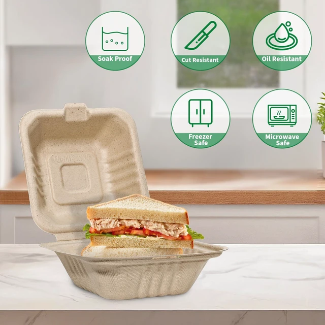 Alt view image 5 of 7 - Disposable 50 Pack 6×6 Inch Take Out Lunch Box Containers with Lids Compostable and Eco-Friendly Biodegradable Bagasse To Go Containers, PFAS-Free, Ideal for Meal Prep, Food, Party, Picnic