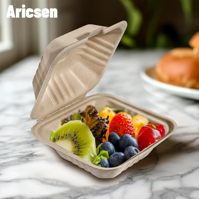 Alt view image 6 of 7 - Disposable 50 Pack 6×6 Inch Take Out Lunch Box Containers with Lids Compostable and Eco-Friendly Biodegradable Bagasse To Go Containers, PFAS-Free, Ideal for Meal Prep, Food, Party, Picnic