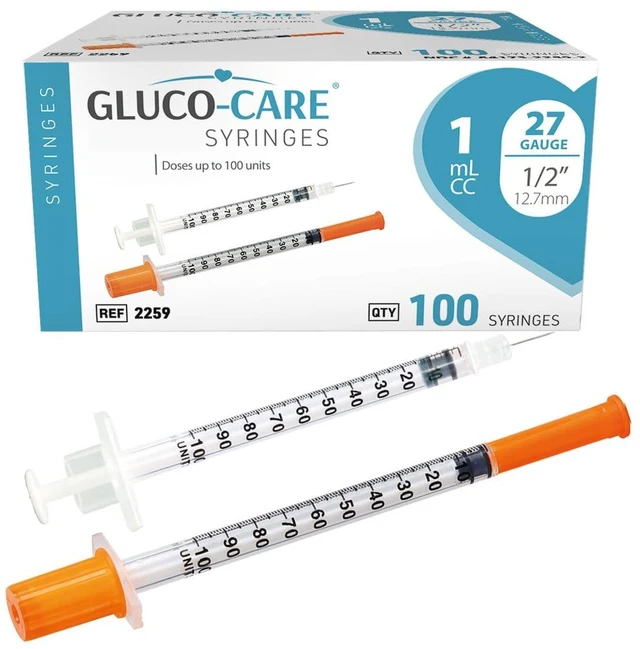 Main image of 1 ml/cc Syringes 27G x 1/2 (12.7mm), Orange Cap, 100/box Fine Tip, Clear Barrel, Bold Scale, Smooth Plunger Movement with back-end stopper, Leak-Proof Design, Front & Back Orange Cap