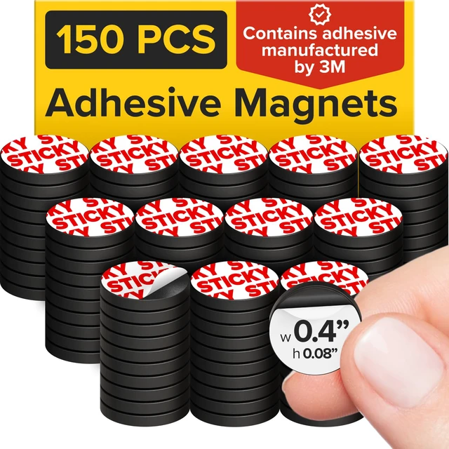 Main image of Sticky Flexible Adhesive Magnets for Crafts, 0.4"x0.08" (10x2mm), 150 pcs Flexible Sticky Magnetic Dots for Office & School Supplies, Whiteboard, Crafts, Fridge, School Projects & Classroom Decor