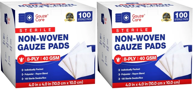 Main image of Non-Woven Sterile Pads 4x4, Pack of 200, 8-Ply, Soft, Lint-Free, Individually Wrapped, Sterile, Absorbent, Breathable, Perfect for Wound Care