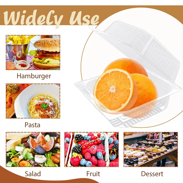 Alt view image 5 of 7 - 300 Pcs Clear Plastic Take out Containers,Square Hinged Takeout Tray,Disposable Fancy Clamshell Food Boxes with Lids for Cakes,Dessert,Salads,Sandwiches,Cookies,Pasta,5.3x4.7x2.8 Inch