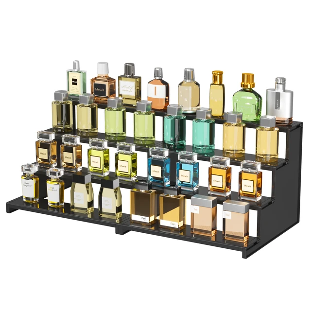 Main image of 12" Perfume Organizer, Cologne Stand Tool-Free Assembly, 2 Pcs Black Display Riser Shelf for Makeup, Skincare, Nail Polish, Spice, Figure, Bedroom Bathroom Counter Storage Room Decor