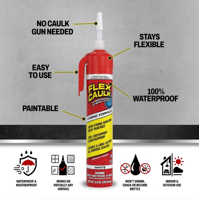 Alt view image 2 of 7 - Caulk Hybrid Polymer Waterproof Sealant, White, 9 oz, 2-Pack No caulk gun needed, trigger flow nozzle, paintable, won't shrink or crack, seals wet or dry, bath, kitchen, sink, window, RV
