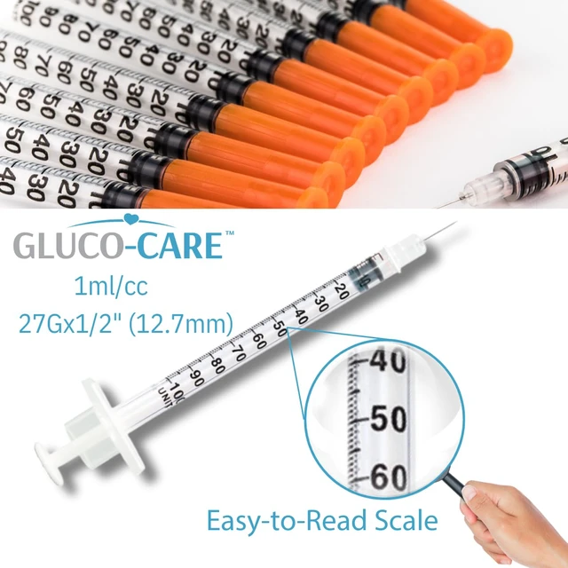 Alt view image 4 of 7 - 1 ml/cc Syringes 27G x 1/2 (12.7mm), Orange Cap, 100/box Fine Tip, Clear Barrel, Bold Scale, Smooth Plunger Movement with back-end stopper, Leak-Proof Design, Front & Back Orange Cap