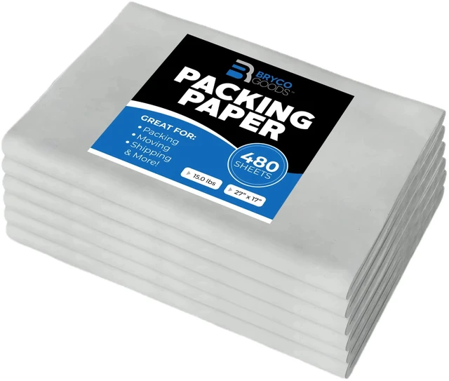 Main image of Packing Paper Sheets for Moving | 480 Sheets | 27" x 17" | 15lb | Made in USA | Newsprint Paper | Must Have in Your Moving Supplies