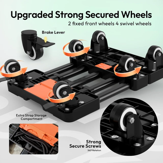 Alt view image 4 of 6 - Folding Hand Truck 500lbs, Portable Heavy Duty Dolly Cart, 6 Wheels Collapsible Luggage Cart with 2 Elastic Ropes - Compact Trolley Cart for Easy Moving - Ideal Hand Cart for Travel and More