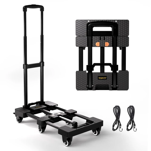 Main image of Folding Hand Truck 500lbs, Portable Heavy Duty Dolly Cart, 6 Wheels Collapsible Luggage Cart with 2 Elastic Ropes - Compact Trolley Cart for Easy Moving - Ideal Hand Cart for Travel and More
