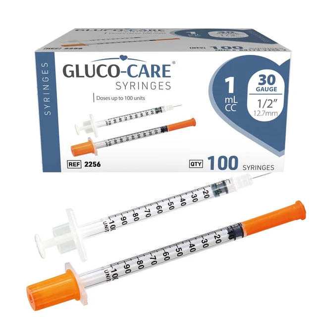 Main image of 1 ml/cc Syringes 30G x 1/2 (12.7mm), Orange Cap, 100/box Fine Tip, Home & Lab Use, Clear Barrel, Bold Scale, Smooth Plunger Movement with back-end stopper, Leak-Proof Design