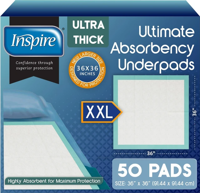 Main image of Super Absorbent Disposable Bed Pads for Chronic Incontinence Ultra Thick and Absorbent Bed Pads Disposable Adult | Pee Pads for Adults (36" X 36" Pack of 50) XX Large