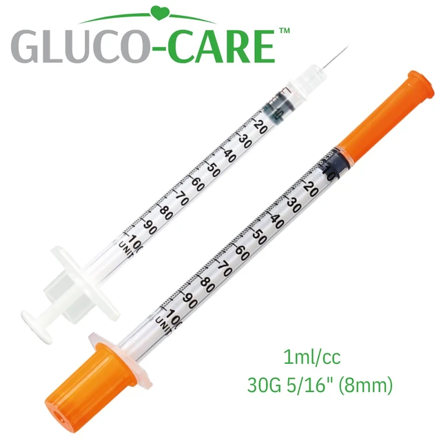 Alt view image 2 of 7 - 1 ml/cc Syringes 30G x 5/16 (8mm), Orange Cap, 100/box Fine Tip, Home & Lab Use, Clear Barrel, Bold Scale, Smooth Plunger Movement with back-end stopper, Leak-Proof Design