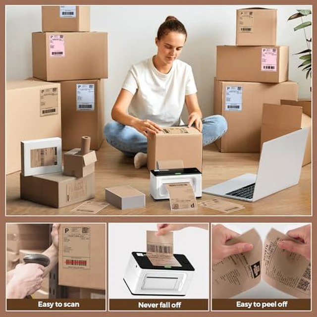 Alt view image 5 of 5 - 4"x6" Brown Direct Thermal Printer Labels, 220 Sheets/Stack (Pack of 2)