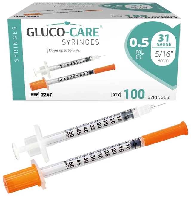 Main image of 0.5 ml/cc Syringes 31G x 5/16 (8mm), 100/box Fine Tip, Home & Lab Use, Clear Barrel, Bold Scale, Smooth Plunger Movement with back-end stopper, Leak-Proof Design