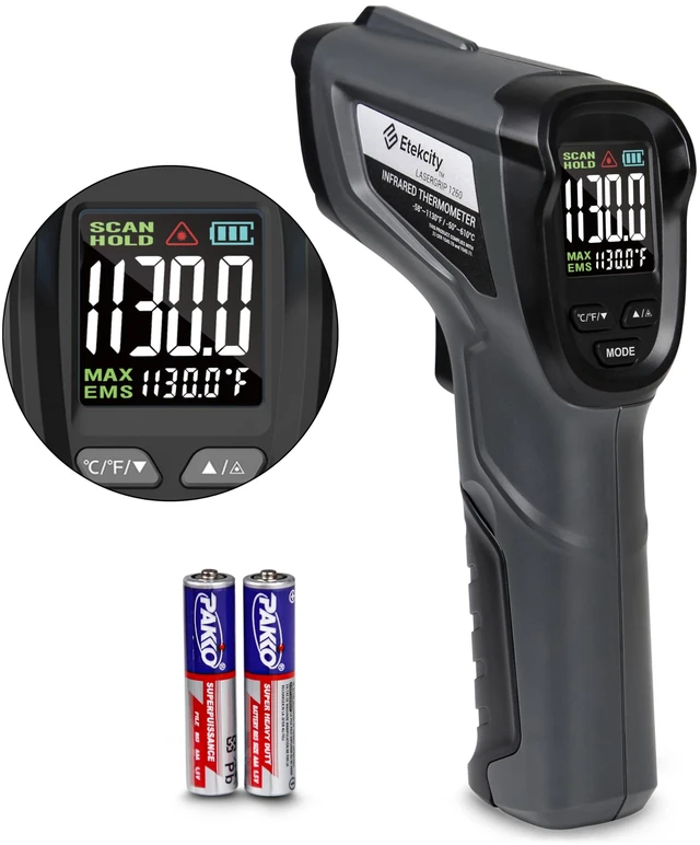 Main image of Infrared Thermometer Laser Temperature Gun, Color Display Easy-to-Read LCD, Large Color Digits, Pizza Oven, Griddle, Meat, HVAC, MAX Temperature, Adjustable Emissivity