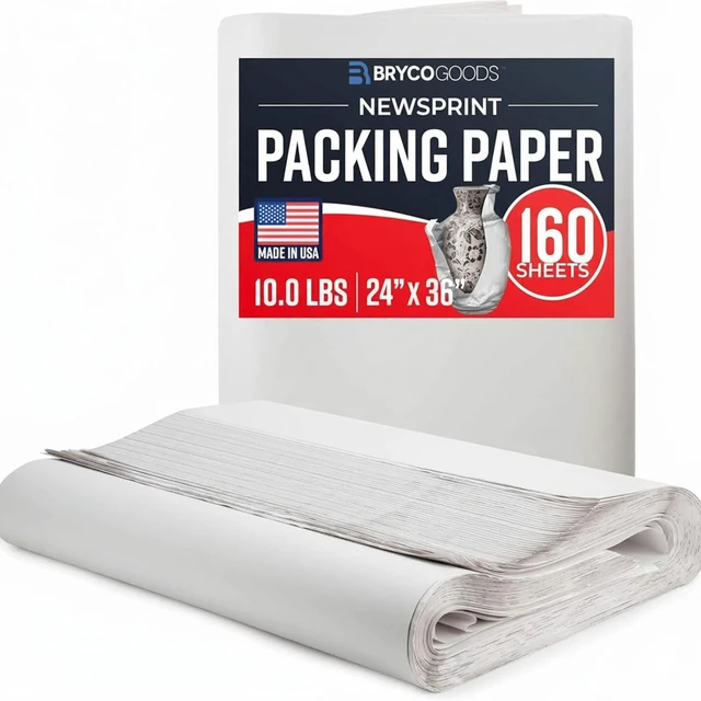 Main image of Large Packing Paper, 24" x 36", 160 Sheets, 10 lbs, Made in USA Recyclable Newsprint Paper for Moving, Shipping, Wrapping Dishes & Fragile Items, Pet Cage Liners