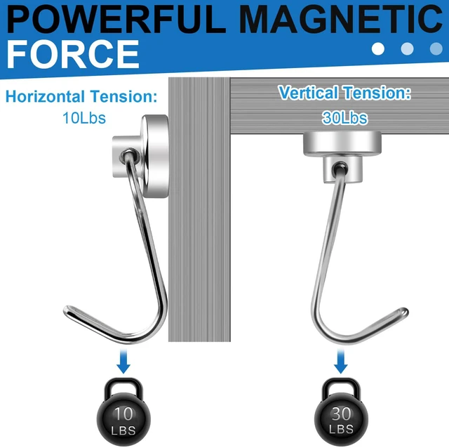 Alt view image 3 of 6 - Swivel Swing Magnetic Hooks, 50PCS 30lbs Magnet Hook Heavy Duty Strong Magnets Refrigerator Fridge Hanging for Classroom Beach Vacation Kitchen Grills Home