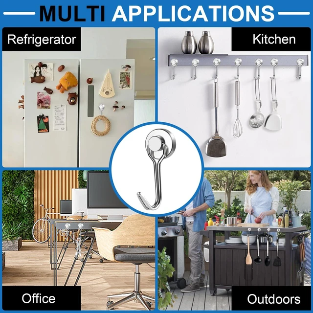 Alt view image 6 of 6 - Swivel Swing Magnetic Hooks, 50PCS 30lbs Magnet Hook Heavy Duty Strong Magnets Refrigerator Fridge Hanging for Classroom Beach Vacation Kitchen Grills Home