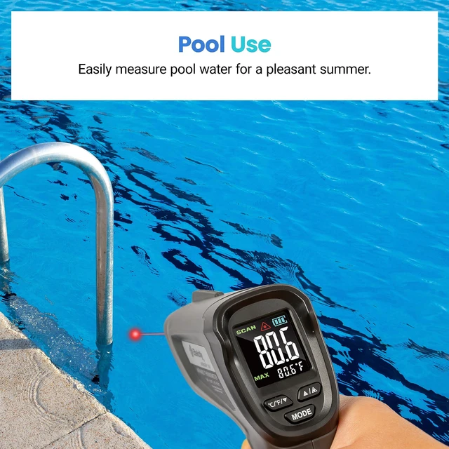 Alt view image 7 of 7 - Infrared Thermometer Laser Temperature Gun, Color Display Easy-to-Read LCD, Large Color Digits, Pizza Oven, Griddle, Meat, HVAC, MAX Temperature, Adjustable Emissivity