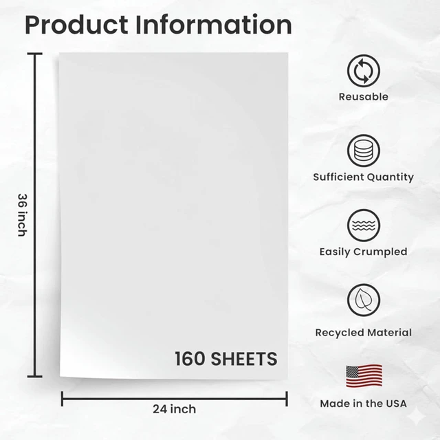 Alt view image 2 of 7 - Large Packing Paper, 24" x 36", 160 Sheets, 10 lbs, Made in USA Recyclable Newsprint Paper for Moving, Shipping, Wrapping Dishes & Fragile Items, Pet Cage Liners