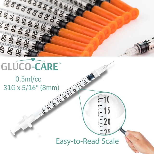 Alt view image 5 of 7 - 0.5 ml/cc Syringes 31G x 5/16 (8mm), 100/box Fine Tip, Home & Lab Use, Clear Barrel, Bold Scale, Smooth Plunger Movement with back-end stopper, Leak-Proof Design