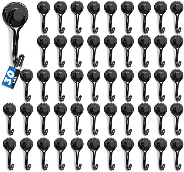 Main image of Swivel Swing Black Magnetic Hooks, 50PCS 30lbs Magnet Hook Heavy Duty Strong Magnets Refrigerator Fridge Hanging for Classroom Beach Vacation Kitchen Grills Home