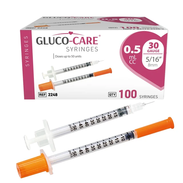Main image of 0.5 ml/cc Syringes 30G x 5/16 (8mm), 100/box Fine Tip, Home & Lab Use, Clear Barrel, Bold Scale, Smooth Plunger Movement with back-end stopper, Leak-Proof Design
