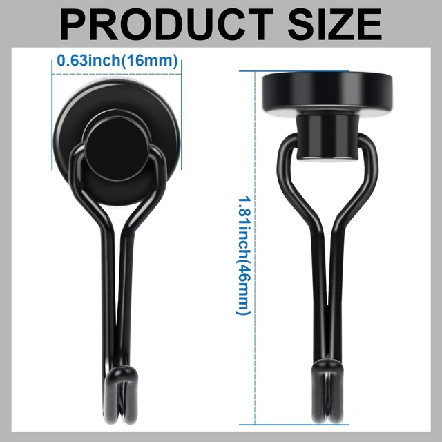 Alt view image 2 of 6 - Swivel Swing Black Magnetic Hooks, 50PCS 30lbs Magnet Hook Heavy Duty Strong Magnets Refrigerator Fridge Hanging for Classroom Beach Vacation Kitchen Grills Home