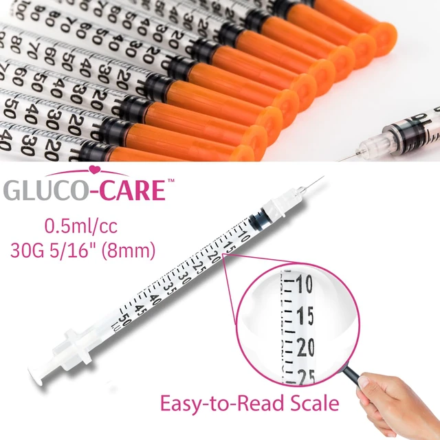 Alt view image 4 of 7 - 0.5 ml/cc Syringes 30G x 5/16 (8mm), 100/box Fine Tip, Home & Lab Use, Clear Barrel, Bold Scale, Smooth Plunger Movement with back-end stopper, Leak-Proof Design
