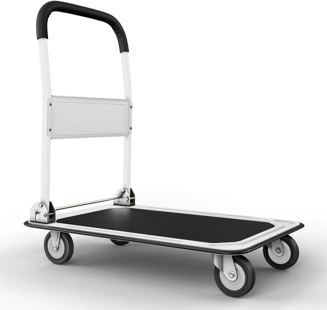 Main image of Heavy Duty Foldable Push Cart Dolly | 330 lbs. Capacity | Upgraded Collapsible Hand Truck Folding Platform with Swivel Wheels | Flat Bed Moving Wagon | Space Saving Push Handle (White)