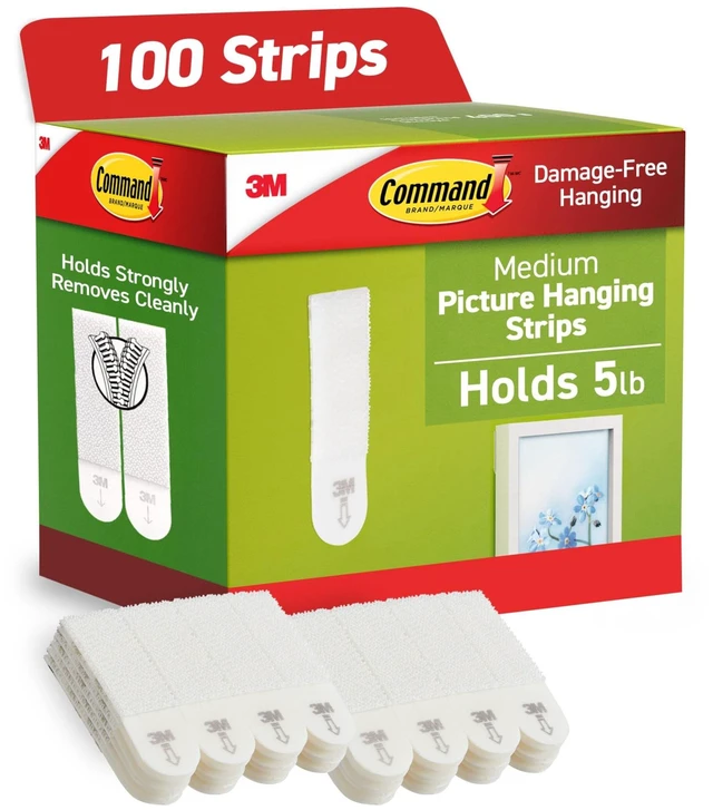 Main image of Medium Picture Hanging Strips, 5 lb per Strip, 100 Pairs, White