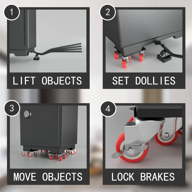 Alt view image 5 of 7 - Furniture Dolly,Furniture Movers with 5 Wheels,Carbon Steel Panel Heavy Duty Dolly,Maximum Load 3474LBS,Furniture Lifter with 5 360° Rotatable Rubber Universal Wheels(Black,6.89x6.9 in)