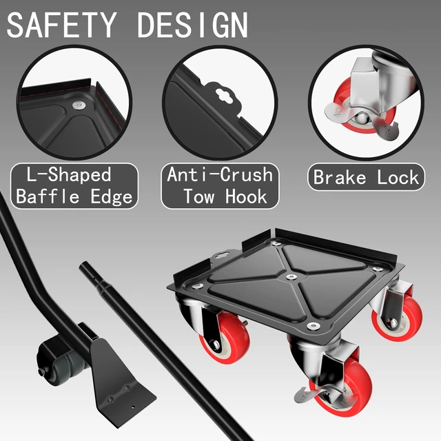 Alt view image 2 of 7 - Furniture Dolly,Furniture Movers with 5 Wheels,Carbon Steel Panel Heavy Duty Dolly,Maximum Load 3474LBS,Furniture Lifter with 5 360° Rotatable Rubber Universal Wheels(Black,6.89x6.9 in)