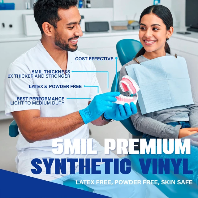 Alt view image 2 of 5 - Synthetic Vinyl Exam Gloves Powder-Free, Latex-Free, Disposable, Ultra-strong, Food Safe, Healthcare, Cleaning