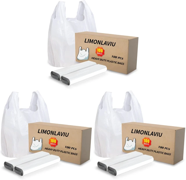Main image of Plastic Bags - 300 Pack (11.5'x 6.5" x 21') with Handles for Small Business, Restaurants, Grocery & Trash