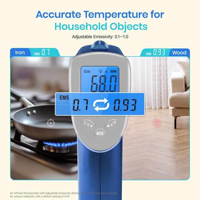 Alt view image 3 of 7 - Infrared Thermometer Laser Temperature Gun 774, Blue Cooking, Pizza Oven, Griddle, BBQ, Meat, HVAC, Engine, Adjustable Emissivity, MAX Display, Surface Measurement
