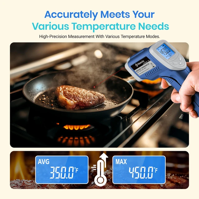 Alt view image 6 of 7 - Infrared Thermometer Laser Temperature Gun 774, Blue Cooking, Pizza Oven, Griddle, BBQ, Meat, HVAC, Engine, Adjustable Emissivity, MAX Display, Surface Measurement