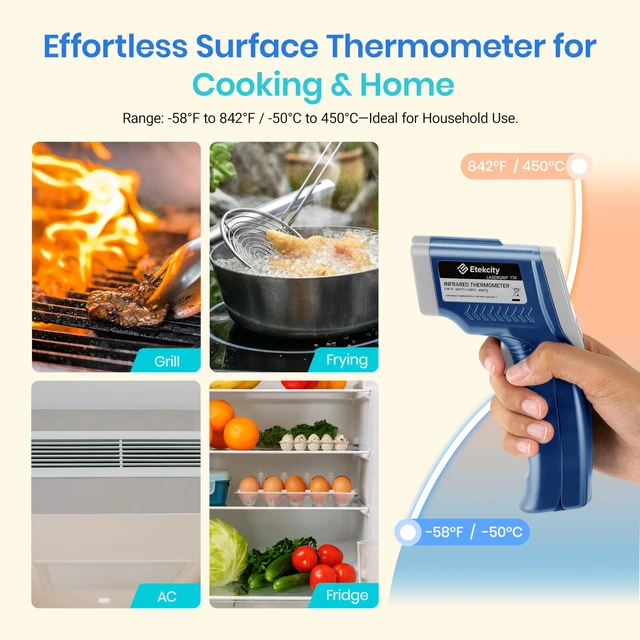 Alt view image 2 of 7 - Infrared Thermometer Laser Temperature Gun 774, Blue Cooking, Pizza Oven, Griddle, BBQ, Meat, HVAC, Engine, Adjustable Emissivity, MAX Display, Surface Measurement