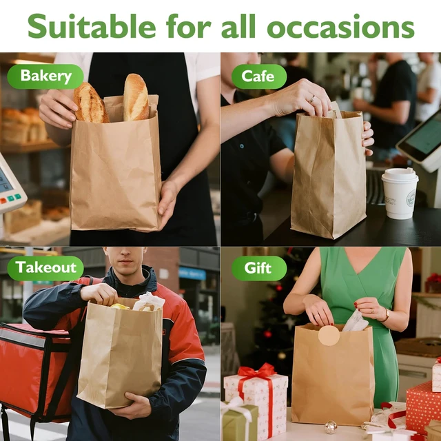 Alt view image 5 of 7 - 500 Pcs 4LB Brown Paper Lunch Bags, Disposable Kraft Paper Bag 5.1x3.2x9.8 Inch, Fold Top Closure, For Sandwiches, Snacks, Lunches, Crafts, Gift Bags and Takeout