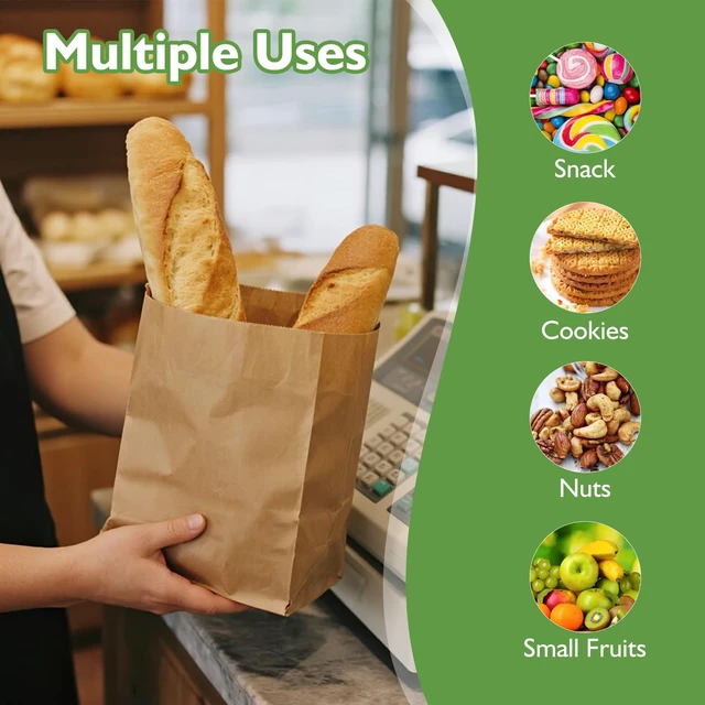 Alt view image 6 of 7 - 500 Pcs 4LB Brown Paper Lunch Bags, Disposable Kraft Paper Bag 5.1x3.2x9.8 Inch, Fold Top Closure, For Sandwiches, Snacks, Lunches, Crafts, Gift Bags and Takeout